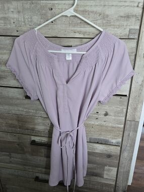 Motherhood Maternity Lavender Tie-Waist Boho Blouse Dress